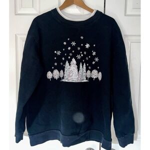 Icy Forest Snowflake Crewneck Sweatshirt Embroidered 90s Y2K Christmas Blue 3X